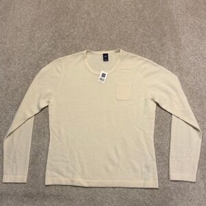 Gap Sweater Womens XL Cream 100% Lambswool Crewneck Long Sleeve Pocket NEW